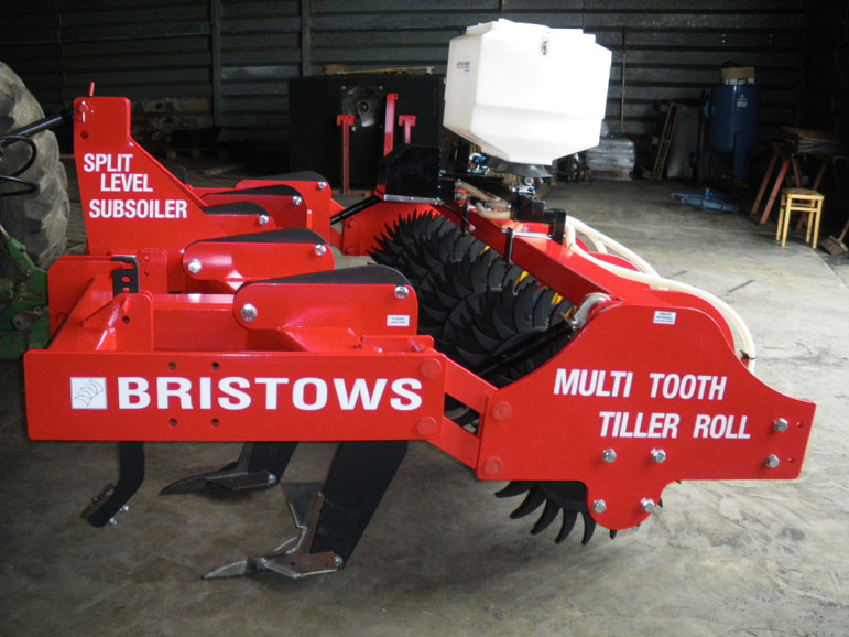 The NEW BRISTOWS Split Level Subsoiler strip till tiller roll